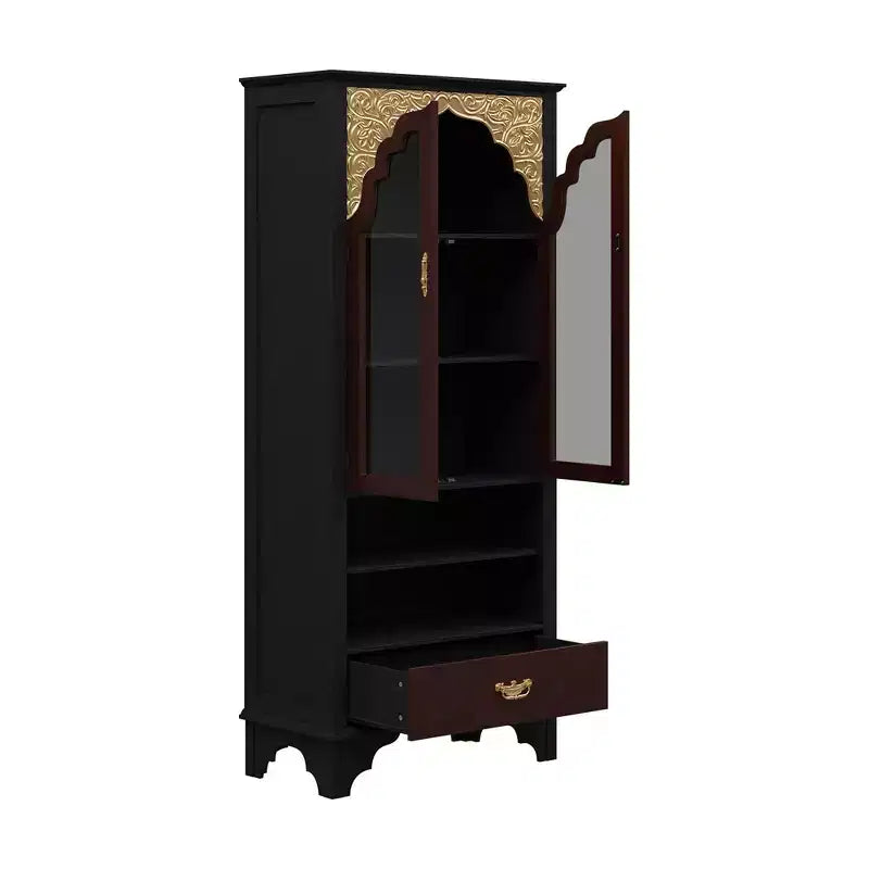 Meuble de rangement de luxe vintage, bibliothèque, garde-manger : sculptures complexes, accents dorés, portes vitrées, pour sublimer votre espace