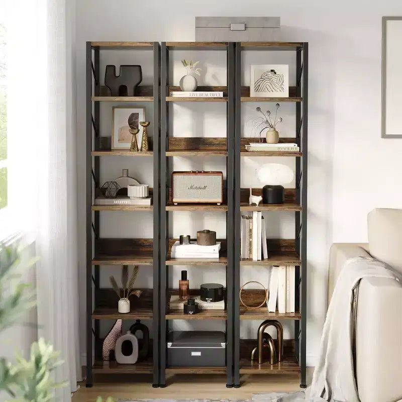 Bibliothèque Étroite Haute Étagère de Rangement Mince 6 Niveaux Étagères sur Pied Cadre Métallique Rustique Présentoirs Industriels pour Chambre