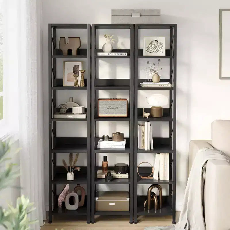 Bibliothèque Étroite Haute Étagère de Rangement Mince 6 Niveaux Étagères sur Pied Cadre Métallique Rustique Présentoirs Industriels pour Chambre