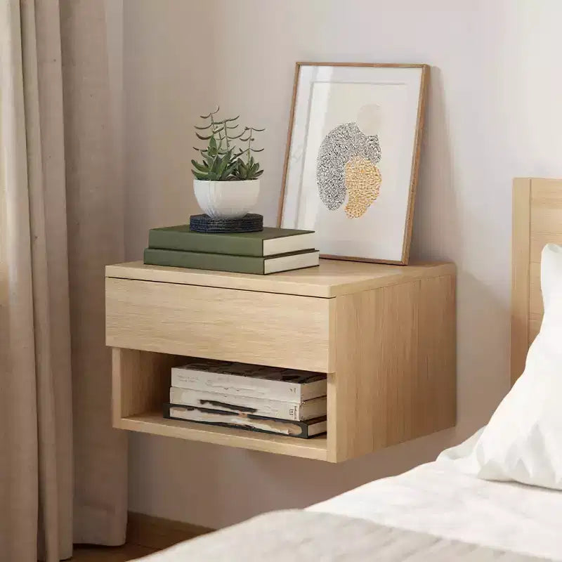 Table de chevet flottante en chêne avec tiroir, table de nuit murale, organiseur de chevet moderne de 40 cm de large