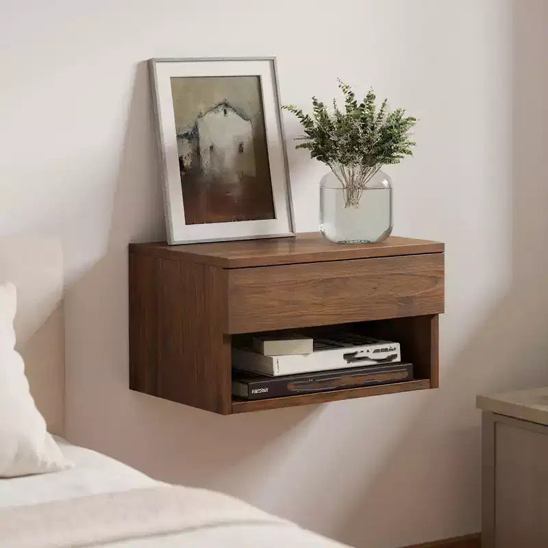 Table de chevet flottante en chêne avec tiroir, table de nuit murale, organiseur de chevet moderne de 40 cm de large