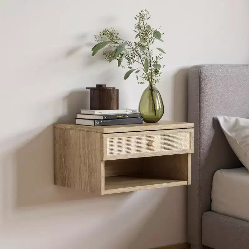 Table de chevet flottante en chêne avec tiroir, table de nuit murale, organiseur de chevet moderne de 40 cm de large