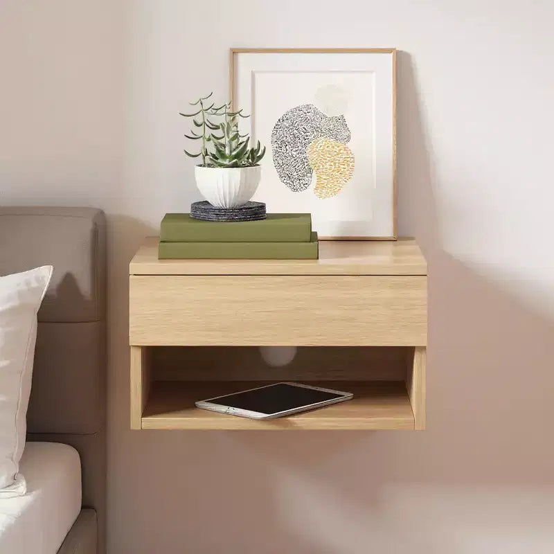 Table de chevet flottante en chêne avec tiroir, table de nuit murale, organiseur de chevet moderne de 40 cm de large