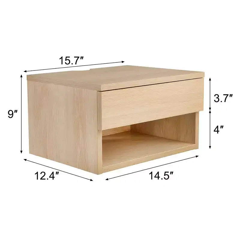 Table de chevet flottante en chêne avec tiroir, table de nuit murale, organiseur de chevet moderne de 40 cm de large