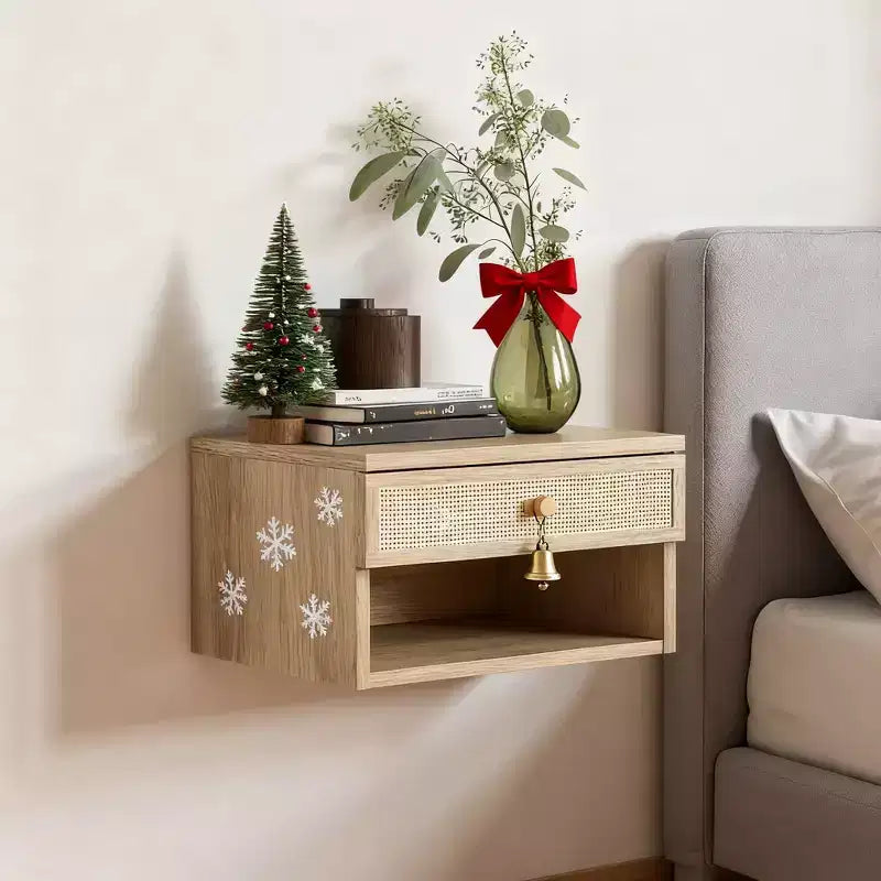 Table de chevet flottante en chêne avec tiroir, table de nuit murale, organiseur de chevet moderne de 40 cm de large