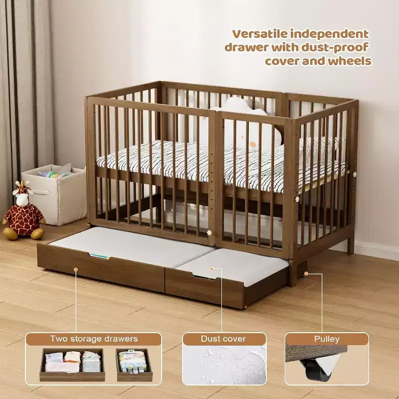 Lit de bébé convertible 8 en 1 avec tiroir, inclut 2 matelas, se convertit en berceau, lit de bébé mi-hauteur, lit de bébé pleine grandeur, lit de jour, lit d'enfant et parc pour bébé