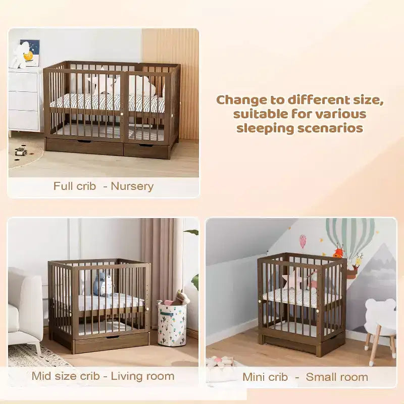 Lit de bébé convertible 8 en 1 avec tiroir, inclut 2 matelas, se convertit en berceau, lit de bébé mi-hauteur, lit de bébé pleine grandeur, lit de jour, lit d'enfant et parc pour bébé