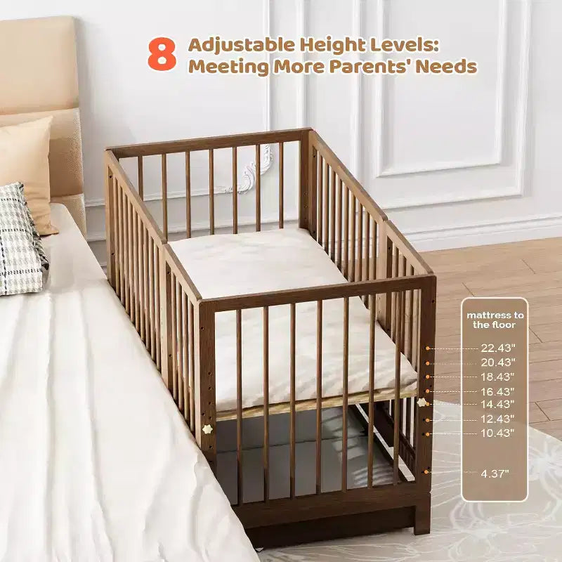 Lit de bébé convertible 8 en 1 avec tiroir, inclut 2 matelas, se convertit en berceau, lit de bébé mi-hauteur, lit de bébé pleine grandeur, lit de jour, lit d'enfant et parc pour bébé