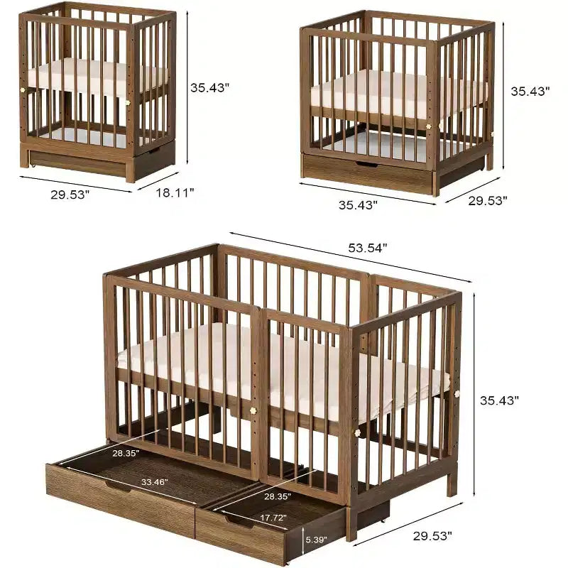 Lit de bébé convertible 8 en 1 avec tiroir, inclut 2 matelas, se convertit en berceau, lit de bébé mi-hauteur, lit de bébé pleine grandeur, lit de jour, lit d'enfant et parc pour bébé