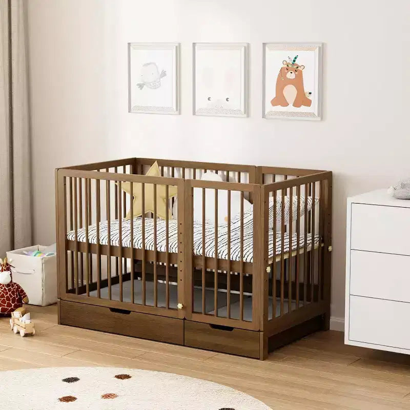 Lit de bébé convertible 8 en 1 avec tiroir, inclut 2 matelas, se convertit en berceau, lit de bébé mi-hauteur, lit de bébé pleine grandeur, lit de jour, lit d'enfant et parc pour bébé