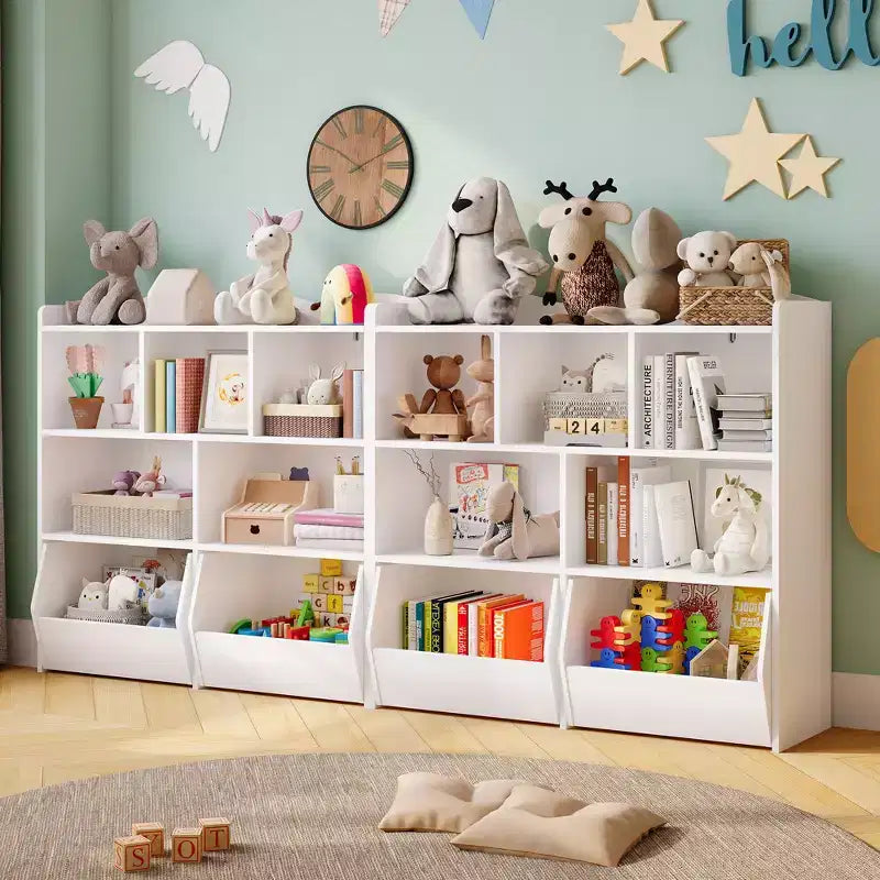 Organisateur de jouets avec 2 tiroirs mobiles, organisateur de jouets avec 5 casiers ouverts, coffre de rangement multifonctionnel pour salle de jeux