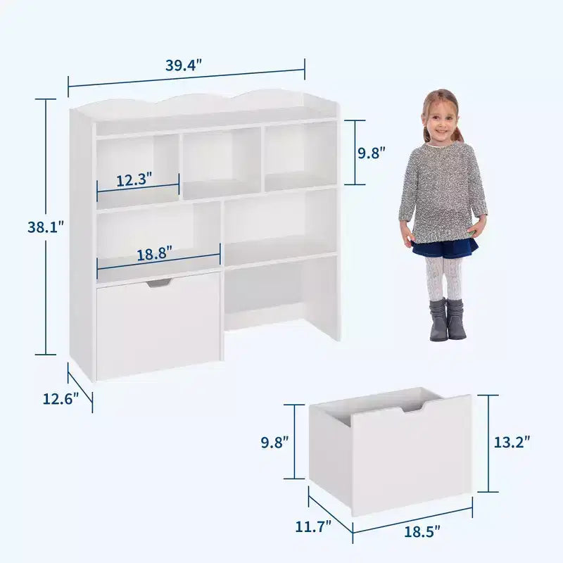 Organisateur de jouets avec 2 tiroirs mobiles, organisateur de jouets avec 5 casiers ouverts, coffre de rangement multifonctionnel pour salle de jeux