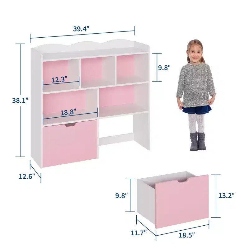 Organisateur de jouets avec 2 tiroirs mobiles, organisateur de jouets avec 5 casiers ouverts, coffre de rangement multifonctionnel pour salle de jeux