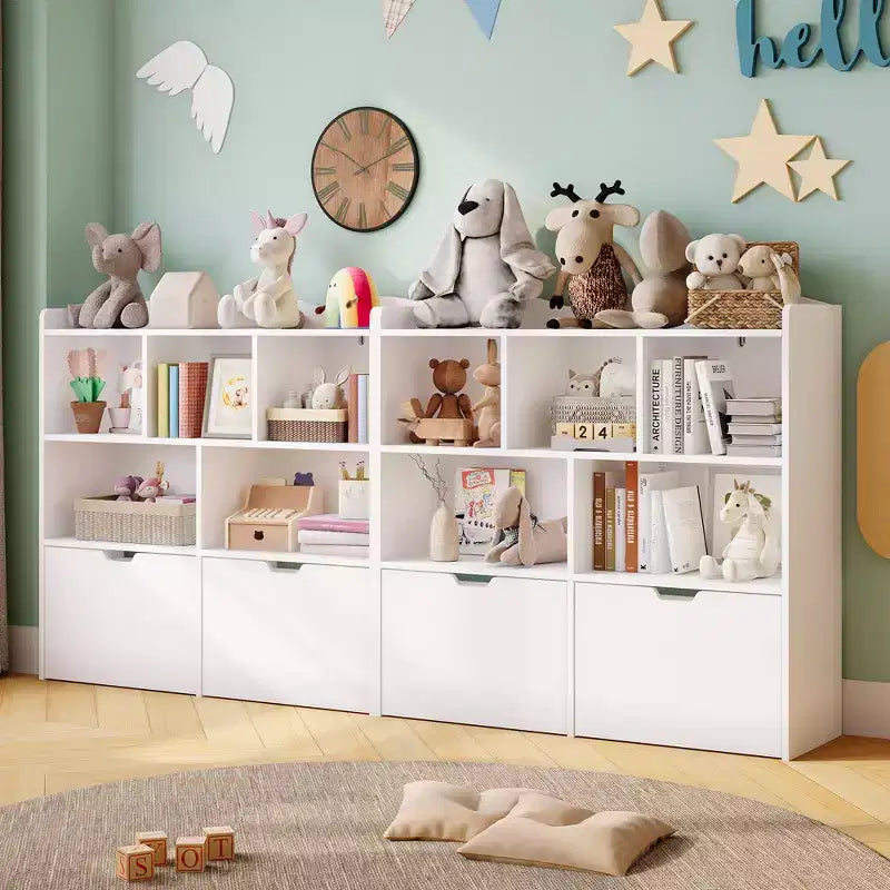 Organisateur de jouets avec 2 tiroirs mobiles, organisateur de jouets avec 5 casiers ouverts, coffre de rangement multifonctionnel pour salle de jeux