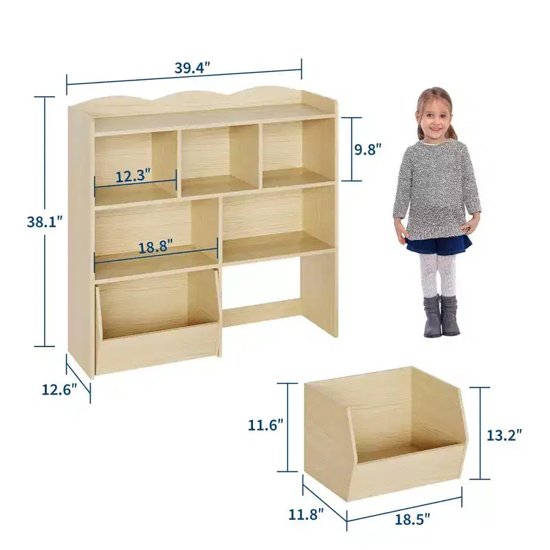 Organisateur de jouets avec 2 tiroirs mobiles, organisateur de jouets avec 5 casiers ouverts, coffre de rangement multifonctionnel pour salle de jeux