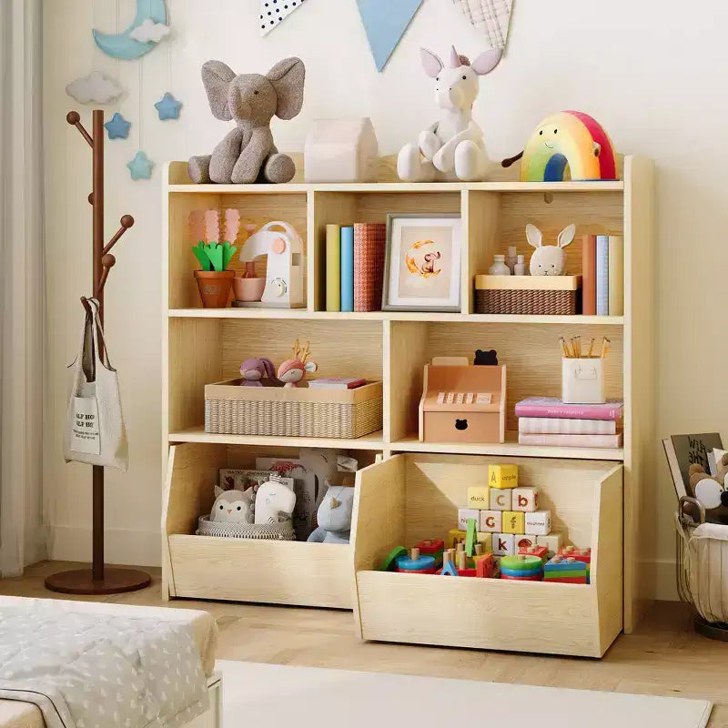 Organisateur de jouets avec 2 tiroirs mobiles, organisateur de jouets avec 5 casiers ouverts, coffre de rangement multifonctionnel pour salle de jeux