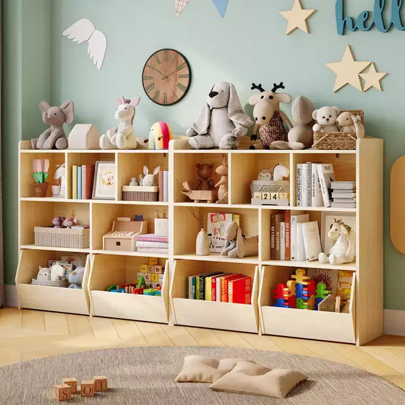 Organisateur de jouets avec 2 tiroirs mobiles, organisateur de jouets avec 5 casiers ouverts, coffre de rangement multifonctionnel pour salle de jeux
