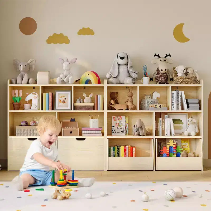 Organisateur de jouets avec 2 tiroirs mobiles, organisateur de jouets avec 5 casiers ouverts, coffre de rangement multifonctionnel pour salle de jeux