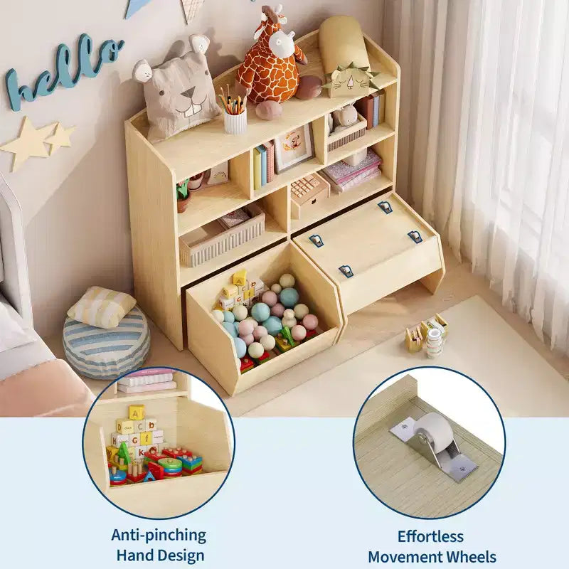 Organisateur de jouets avec 2 tiroirs mobiles, organisateur de jouets avec 5 casiers ouverts, coffre de rangement multifonctionnel pour salle de jeux