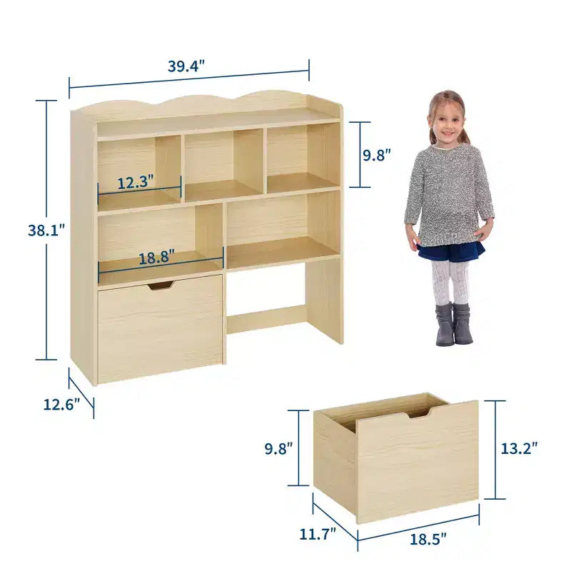 Organisateur de jouets avec 2 tiroirs mobiles, organisateur de jouets avec 5 casiers ouverts, coffre de rangement multifonctionnel pour salle de jeux