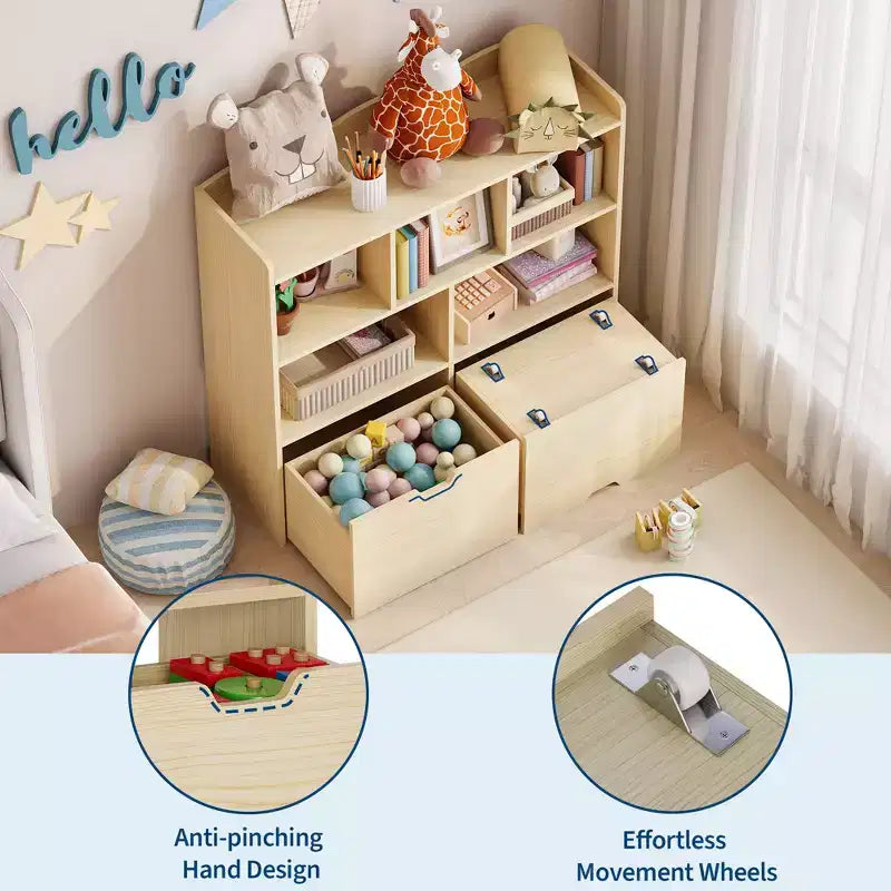 Organisateur de jouets avec 2 tiroirs mobiles, organisateur de jouets avec 5 casiers ouverts, coffre de rangement multifonctionnel pour salle de jeux