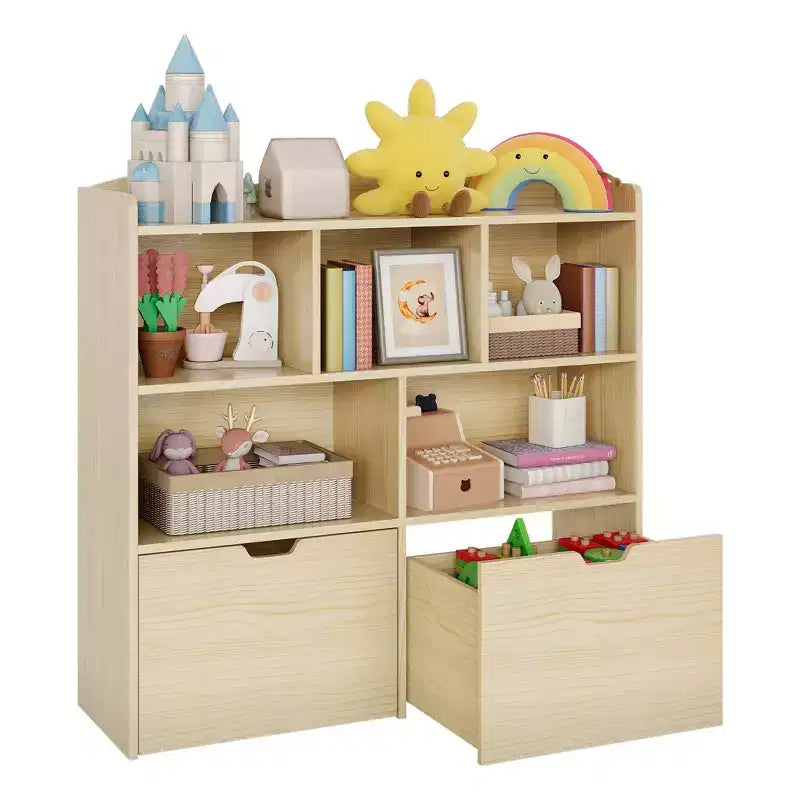 Organisateur de jouets avec 2 tiroirs mobiles, organisateur de jouets avec 5 casiers ouverts, coffre de rangement multifonctionnel pour salle de jeux