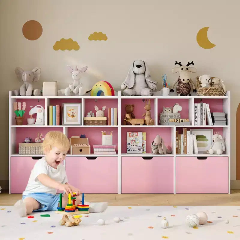 Organisateur de jouets avec 2 tiroirs mobiles, organisateur de jouets avec 5 casiers ouverts, coffre de rangement multifonctionnel pour salle de jeux