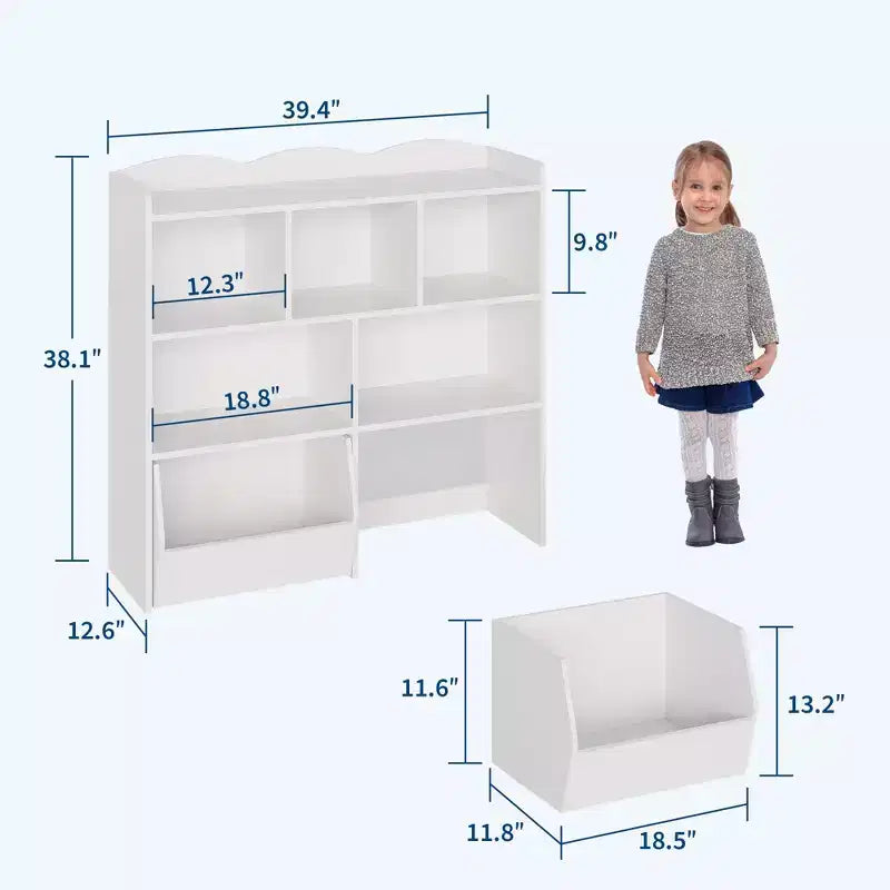 Organisateur de jouets avec 2 tiroirs mobiles, organisateur de jouets avec 5 casiers ouverts, coffre de rangement multifonctionnel pour salle de jeux