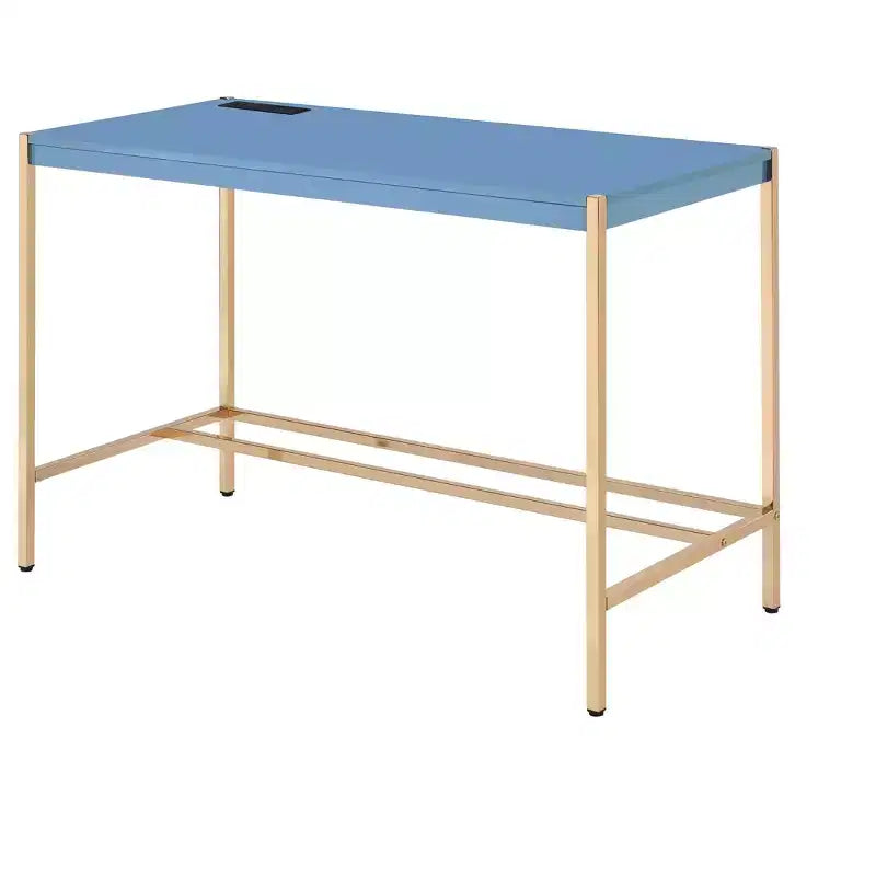 Bureau de 42,5 po avec ports USB, bureau debout avec base en métal doré, bureau d'ordinateur pour salon, bureau, salle de lecture