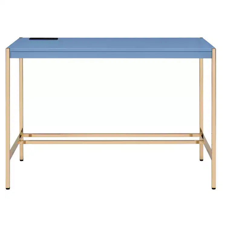 Bureau de 42,5 po avec ports USB, bureau debout avec base en métal doré, bureau d'ordinateur pour salon, bureau, salle de lecture