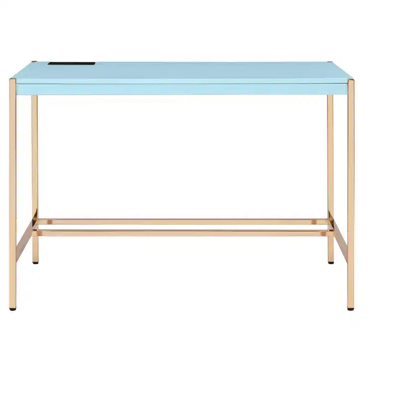 Bureau de 42,5 po avec ports USB, bureau debout avec base en métal doré, bureau d'ordinateur pour salon, bureau, salle de lecture