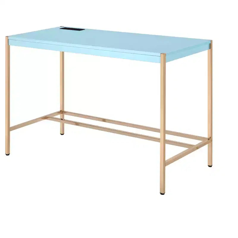 Bureau de 42,5 po avec ports USB, bureau debout avec base en métal doré, bureau d'ordinateur pour salon, bureau, salle de lecture