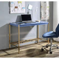 Okak 42.5IN Writing Desk with USB Ports, Standing Desk with Golden Metal Base, Computer Desk for Living Room, Office, Reading Room