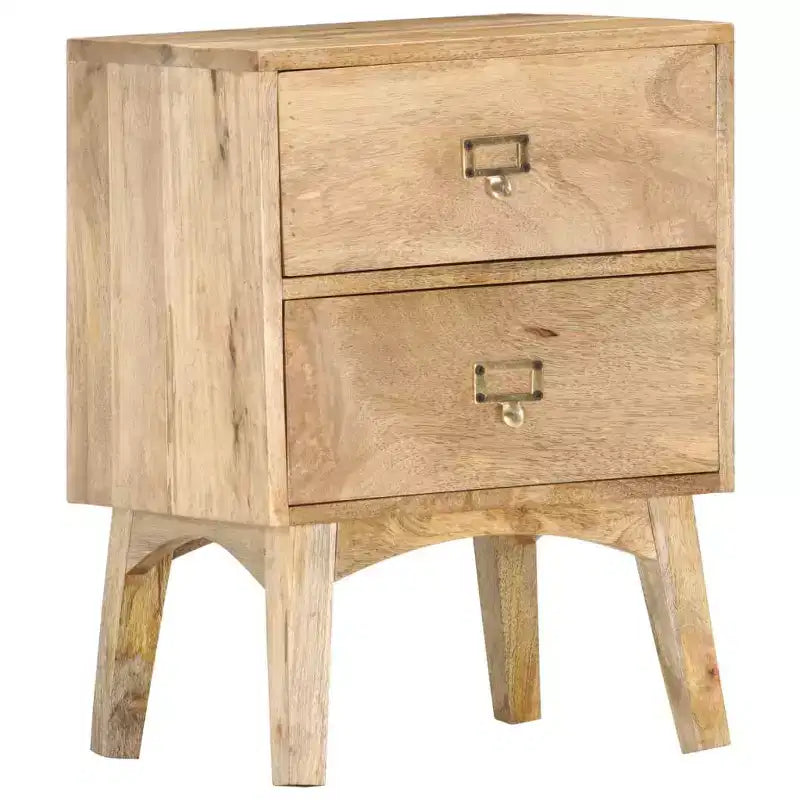 Table de chevet XL en bois de manguier massif – Chevet en bois fait à la main avec 2 tiroirs, robuste et durable, unique et décoratif, montage facile requis