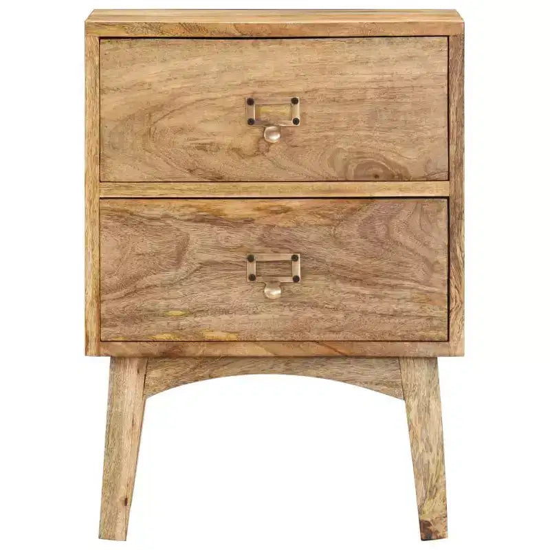 Table de chevet XL en bois de manguier massif – Chevet en bois fait à la main avec 2 tiroirs, robuste et durable, unique et décoratif, montage facile requis