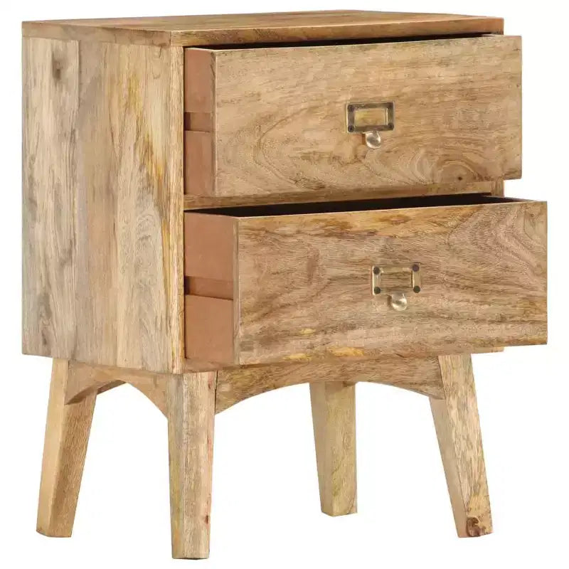 Table de chevet XL en bois de manguier massif – Chevet en bois fait à la main avec 2 tiroirs, robuste et durable, unique et décoratif, montage facile requis