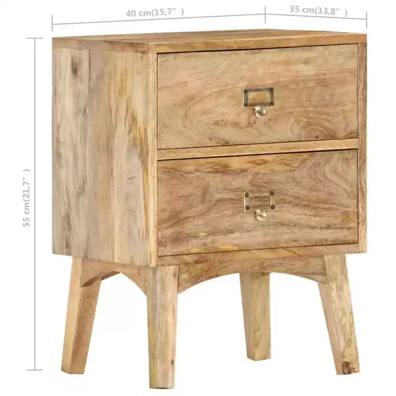 Table de chevet XL en bois de manguier massif – Chevet en bois fait à la main avec 2 tiroirs, robuste et durable, unique et décoratif, montage facile requis