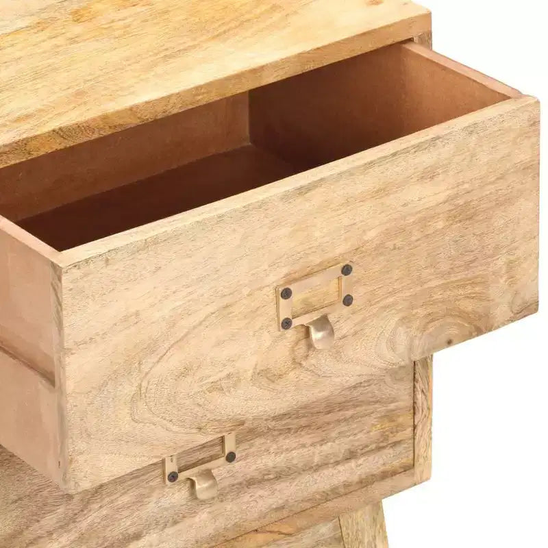 Table de chevet XL en bois de manguier massif – Chevet en bois fait à la main avec 2 tiroirs, robuste et durable, unique et décoratif, montage facile requis