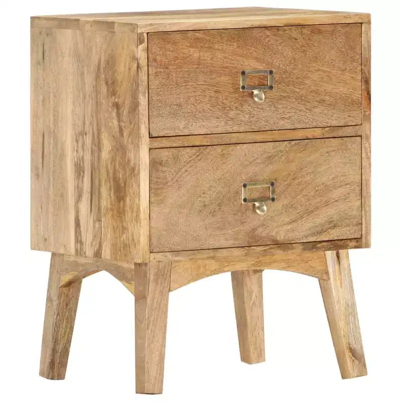Table de chevet XL en bois de manguier massif – Chevet en bois fait à la main avec 2 tiroirs, robuste et durable, unique et décoratif, montage facile requis