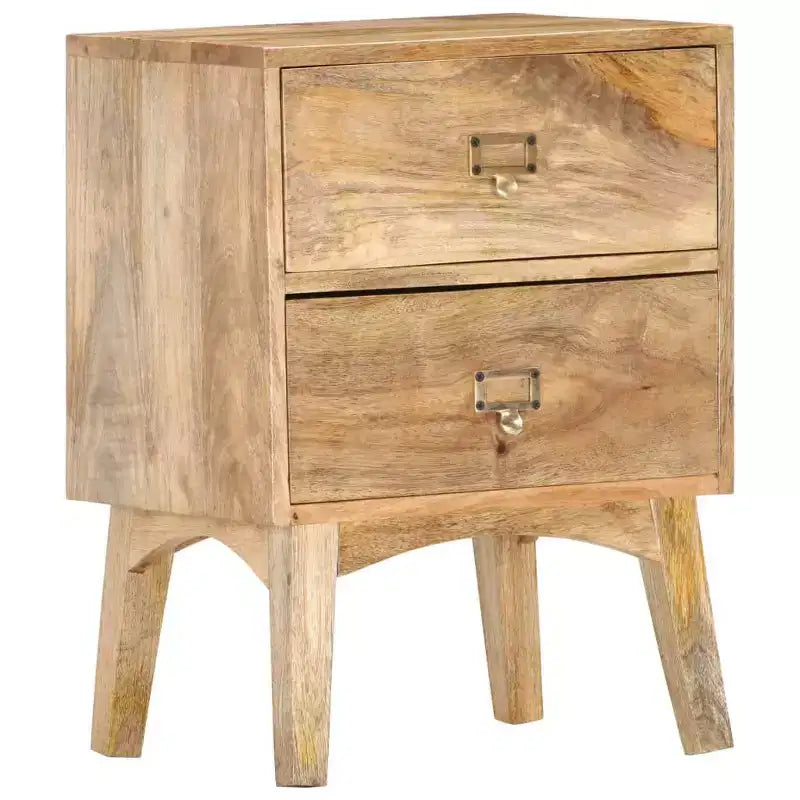 Table de chevet XL en bois de manguier massif – Chevet en bois fait à la main avec 2 tiroirs, robuste et durable, unique et décoratif, montage facile requis