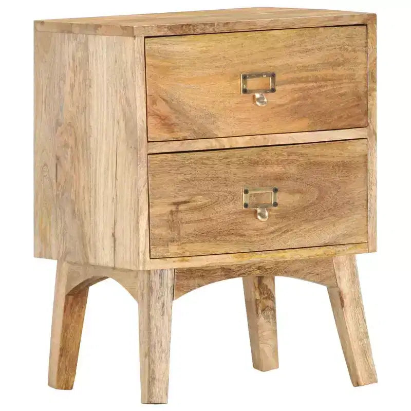 Table de chevet XL en bois de manguier massif – Chevet en bois fait à la main avec 2 tiroirs, robuste et durable, unique et décoratif, montage facile requis