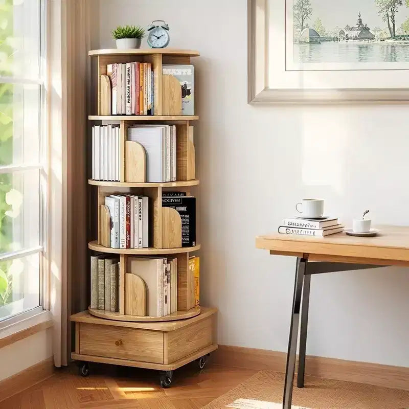 Rotating Bookshelf Tower 360Spining Bookcase Wooden Revolving Book Shelf Corner Display Storage Organizer