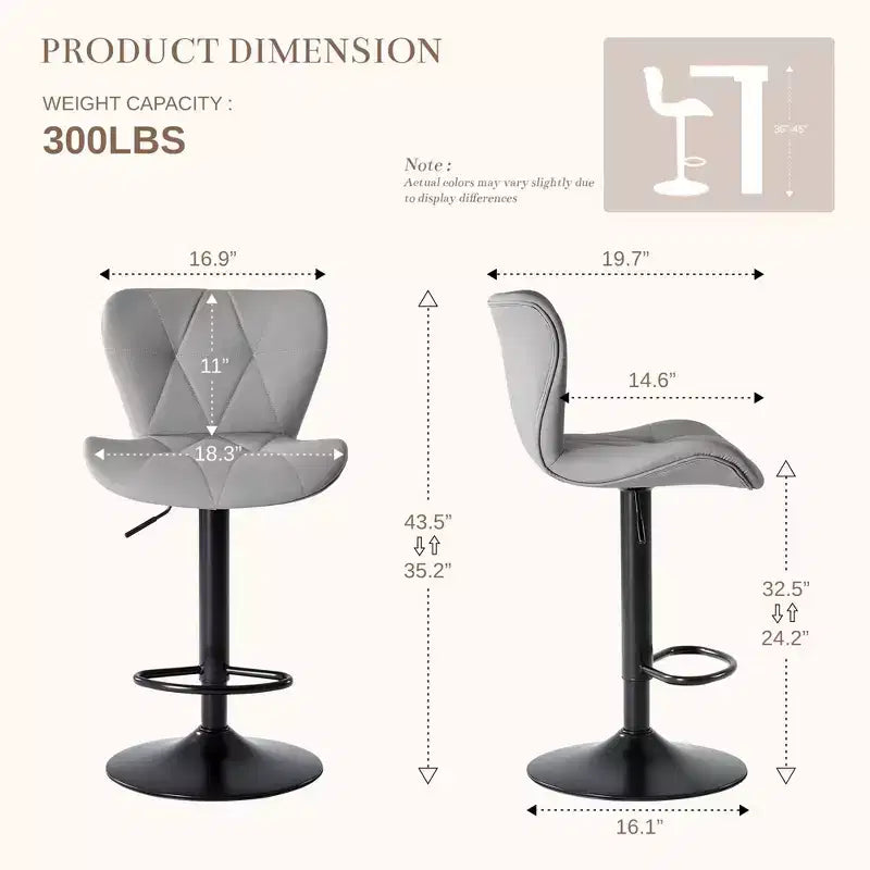 Lot de 2 tabourets de bar pivotants – Tabourets de bar à hauteur réglable avec dossier, chaises d'îlot de cuisine en similicuir pour bar à la maison