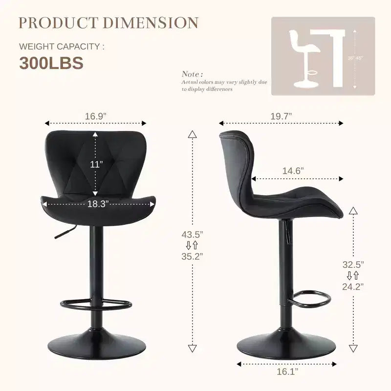 Lot de 2 tabourets de bar pivotants – Tabourets de bar à hauteur réglable avec dossier, chaises d'îlot de cuisine en similicuir pour bar à la maison