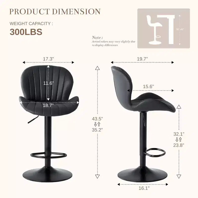 Lot de 2 tabourets de bar pivotants – Tabourets de bar à hauteur réglable avec dossier, chaises d'îlot de cuisine en similicuir pour bar à la maison