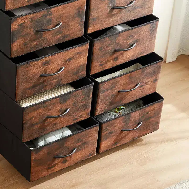 Commode Haute de Rangement à 16 Tiroirs,Dessus en Bois,Robuste Commode en Acier pour Placards et Chambre à Coucher,Tiroirs de 3 Tailles,Capacité de 35 lb