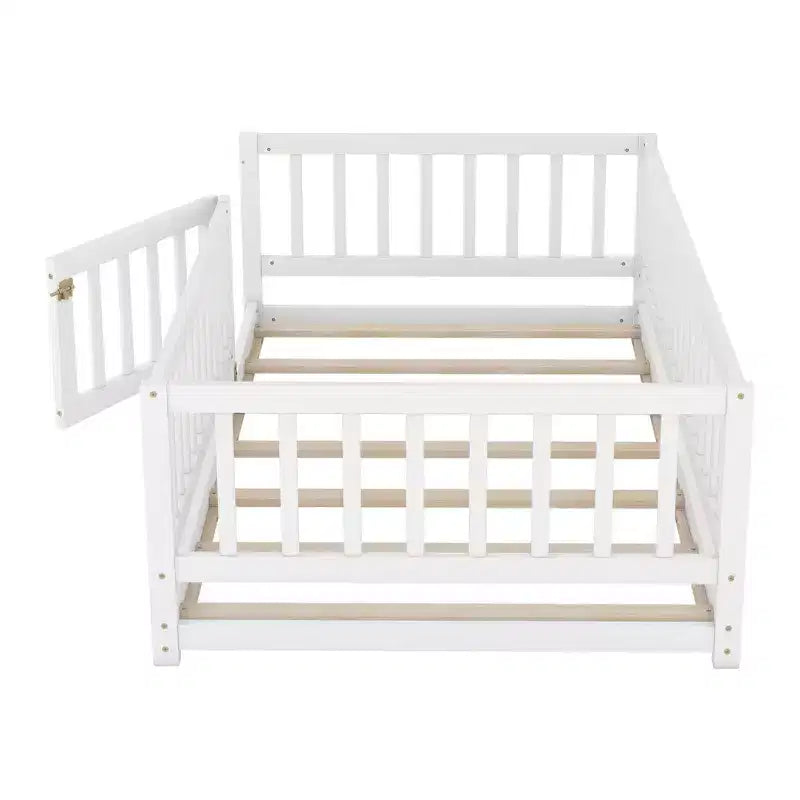 Lit au sol Montessori avec lattes de soutien pour enfants, cadre de lit en bois de pin massif, lit bas avec portes, capacité de 136 kg