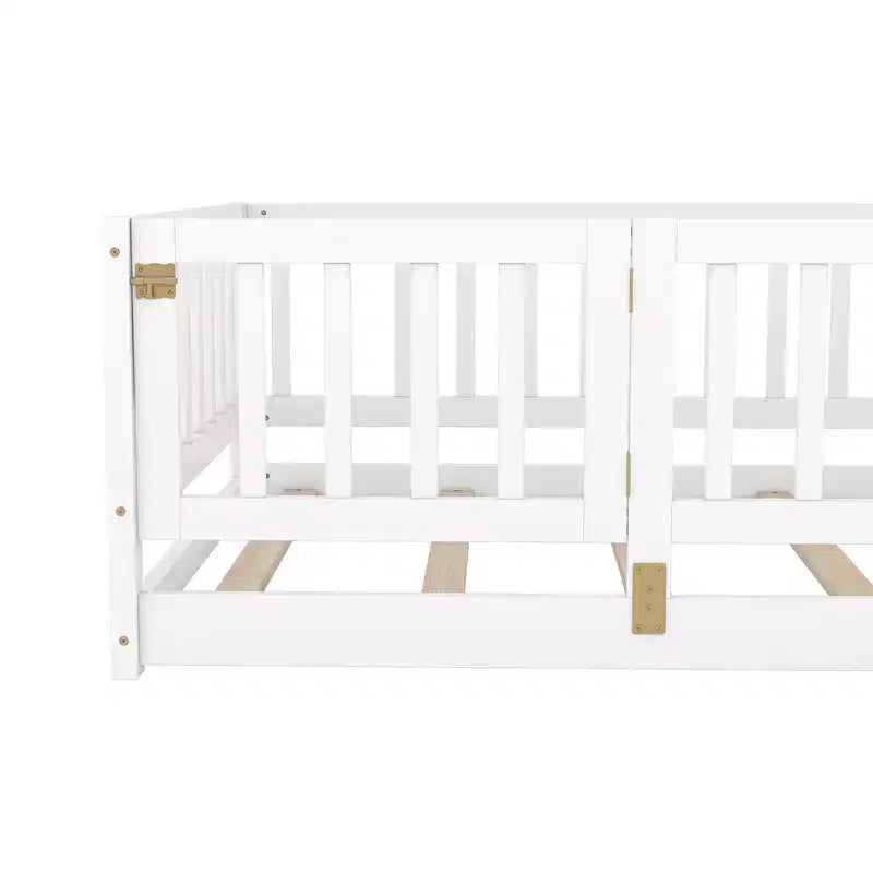 Lit au sol Montessori avec lattes de soutien pour enfants, cadre de lit en bois de pin massif, lit bas avec portes, capacité de 136 kg