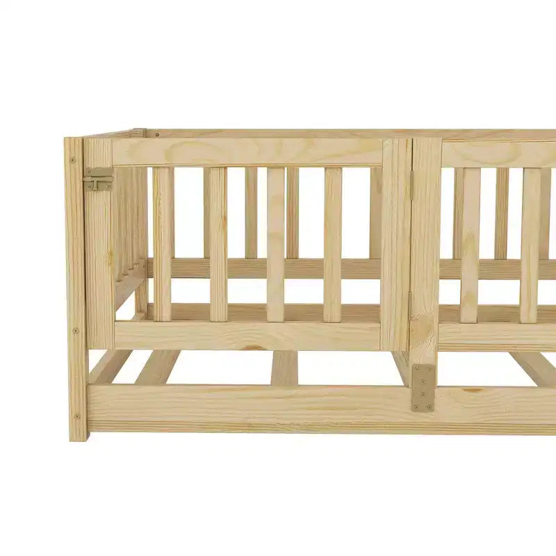 Lit au sol Montessori avec lattes de soutien pour enfants, cadre de lit en bois de pin massif, lit bas avec portes, capacité de 136 kg