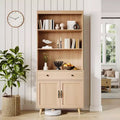 Tall 6-Tier Bookshelf & Bookcase with Doors & Drawer, Storage Cabinet with Open Shelves, 72.4 Freestanding Wood Bookshelf for Living Room, Bedroom